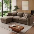 WorthFurni 110” Cloud Sectional Couches for Living Room, Modular Sectional Sofa with Deep Seat, Convertible L-Shape Couch with Storage Ottoman for Bedroom Apartment, Chenille (Brown)