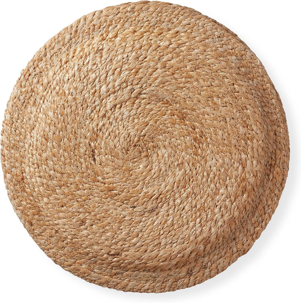 Casafield Hand-Braided Jute Pouf Ottoman Footrest, 14" W x 14" D x 16" H - Round, Natural Boho Home Decor, Woven Accent Footstool for Living Room