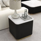 Furniture of America Beryl Modern Square White Genuine Marble Top End Table with Fluted Pedestal Base and Gold Stainless Steel Accent, Low Profile Table for Living Room, Home Office, Black