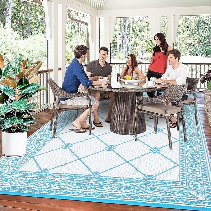 HiiARug Outdoor Rug for Patios Clearance 8'x10' Plastic Straw Rug Waterproof Reversible RV Mat Outdoor Area Rugs for RV, Backyard, Deck, Camping