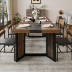 Industrial Dining Table for 6-8 People, 71" Large Long Wooden Kitchen Table with Sturdy Metal Frame & Brown Finish, Rustic Style Rectangular Dinner Table for Dining Room, Kitchen (Reddish Brown )