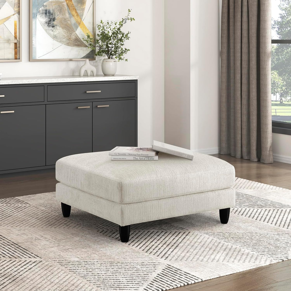 Lexicon Modern Ottoman, Foot Stools, Living Room Foot Rest, Module for Sectional Sofa, 40" Microfiber Upholstery Square Ottoman for Living Room/Bedroom, Assembled, Beige