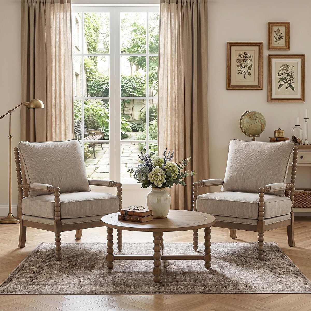 DUHOME Linen Fabric Spindle Accent Chair with Wood Frame,Modern Accent Chairs with Padded Spring Seat and Brushed White Base for Living Room Bedroom Farmhouse Home Office Belcony