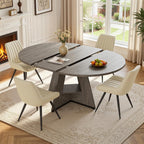 Miereirl Extendable Dining Table Set for 4-6, 47.24"-63" Round to Oval Dining Table Set with Upholstered Chairs, Hidden Storage Shelf, Kitchen & Dining Room Furniture for Apartment
