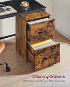 VASAGLE Custos Collection - 2 Drawers File Cabinet with Lock, Printer Stand, Office Filing Cabinet Organizer, for A4 and Letter Size Documents, Rustic Brown UOFC061K101S
