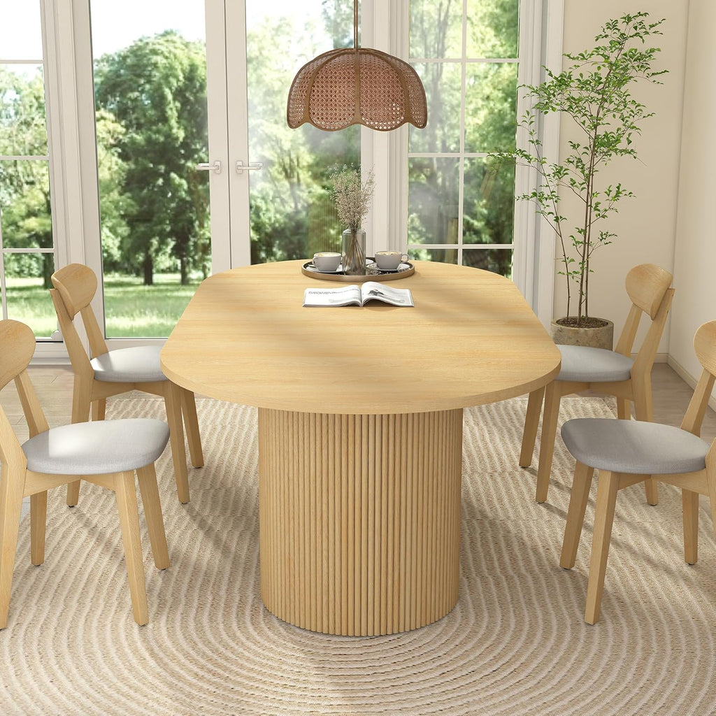 Extendable Dining Table 41–78 Inch, Round to Oval Expandable Kitchen Table for 4–8 People, Fluted Base Modern Farmhouse Design for Dining Room or Living Room, Natural Wood Finish