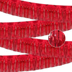 4 Pack 10 Feet Glitter Red Parade Float Decorations for Trailer Car, Glitter Foil Fringe Metallic Tinsel Streamers Banner Garland for Graduation Weeding Homecoming Birthday Party (Glitter- Red)