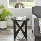 22 inch Round Side Table, Tempered Glass End Table with Solid Wood Base for Living Room, Black
