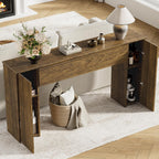 FABATO 61'' Fluted Long Console Table, Wooden Rectangular Sofa Table Behind The Couch, Narrow Entryway Table with 2 Hidden Storage Cabinets for Entrance, Hallway, Living Room, Foyer, Brown
