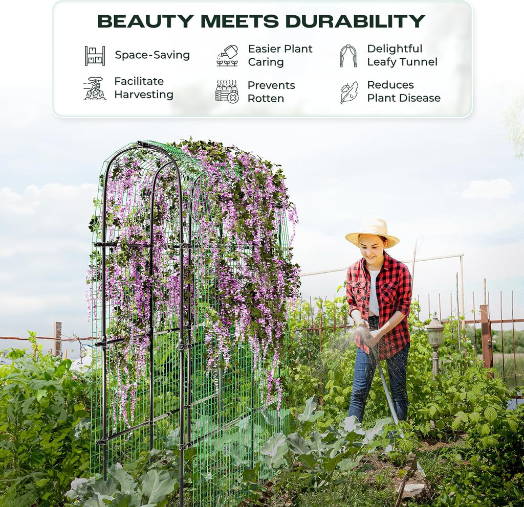 Idzo Arched Trellis for Raised Garden Bed, 70in Stainless Steel Tunnel Vegetable Trellis w PE Coating Protects Against Rust, Space-Saving Cucumber Trellis for Climbing Plants Outdoor, Easy to Maintain