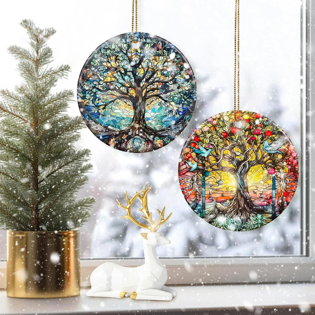Colorful Ceramic Tree of Life Christmas Ornament, Tree of Life Ornaments for Christmas Tree, Holiday Decorations, Christmas Decor, Tree of Life Gifts, Christmas Ornament Gift Ideas - Pattern A