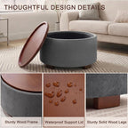 29.1 Inch Round Ottoman Coffee Table, Ottoman with Storage, Boucle Grey | Storage Ottoman with Removable Lid Top, Solid Wood Legs, Round Ottoman for Living Room, Bedroom, Apartments
