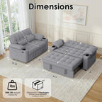 58'' Convertible Sofa Bed with USB Charger and Cup Holders, Teddy Fabric Loveseat Pull Out Couch with Adjustable Backrest and Side Pocket for Small Space(Grey)