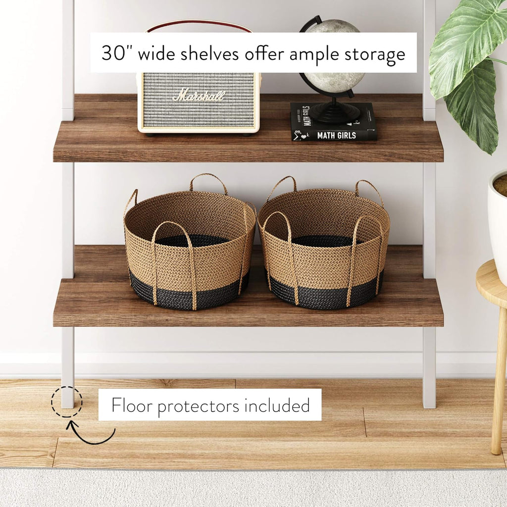 Nathan James Theo 6-Shelf Tall Bookcase, Wall Mount Bookshelf with Natural Wood Finish and Industrial Metal Frame, Rustic Oak/White, Set of 2