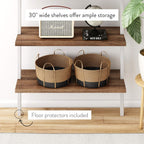 Nathan James Theo 6-Shelf Tall Bookcase, Wall Mount Bookshelf with Natural Wood Finish and Industrial Metal Frame, Rustic Oak/White, Set of 2