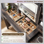 T4TREAM 48'' Farmhouse Makeup Vanity Desk with Sliding HD Mirror and Lights, Big Modern Lighted Vanity Table with 7 Drawers & Shelves, Rustic Large Dressing Table for Bedroom, Dark Rustic Oak