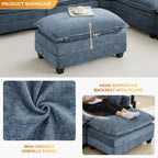 35‘’ Modern Chenille Cloud Sofa Ottoman,Rectangle Ottoman for Modular Sectional Sofa, Blue
