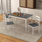 COSTWAY 5-Piece Dining Table Set for 4 w/Rubber Wood Structure, Grey | Spacious Tabletop, Anti-Slip Pads, Rubber Wood Legs, Space-Saving Design for Small Place, Apartment, Studio, Restaurant