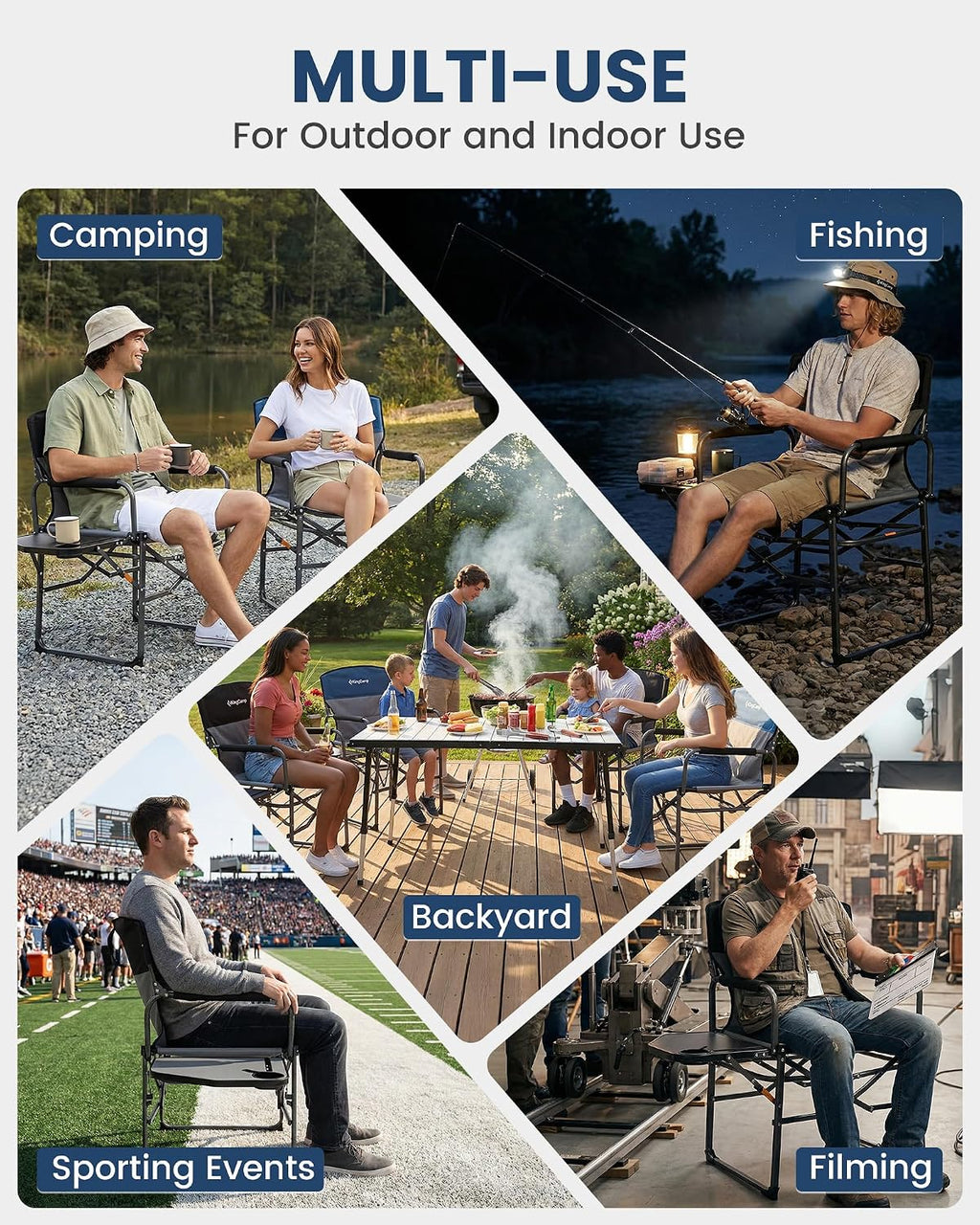 KingCamp Oversized Camping Directors Chair for Big & Tall Heavy Duty 440lbs | Folding Chair with Side Table, Padded Camp Chair Wide Seat，Anti-Sag Fabric, 50% flat fold for Outdoor Sport Lawn Fishing RV