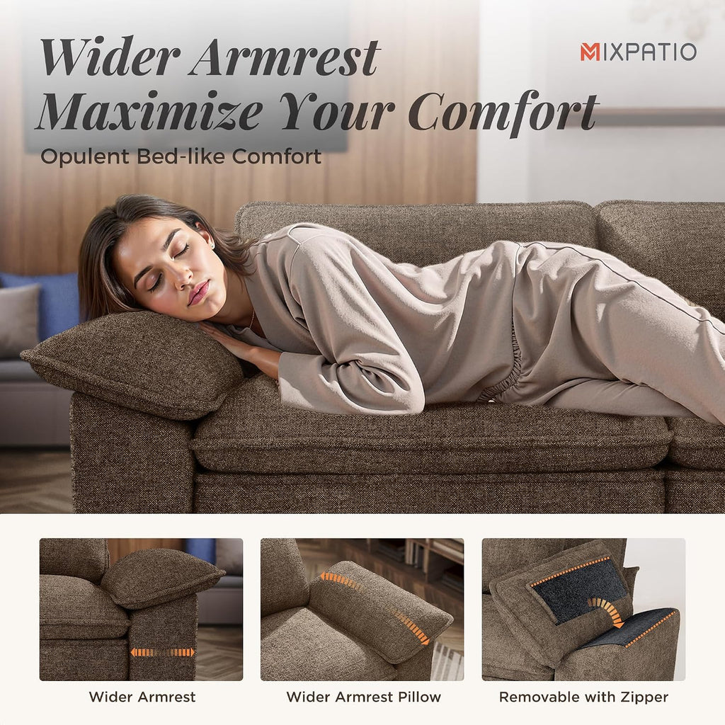 MIXPATIO 124" 4-Seat L Shaped Modular Sectional Sofa,Chenille Taupe | Modern Sectional Couches for Living Room, Wider Armrest and Deep Seat, Comfy Cloud Sofa, Soft Chenille Furniture