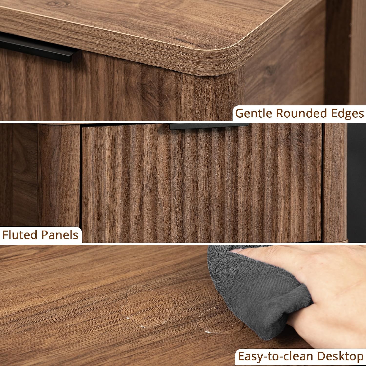 MECHYIN Nightstand Set of 2, Fluted Bedside Table with Drawer & Open Shelf