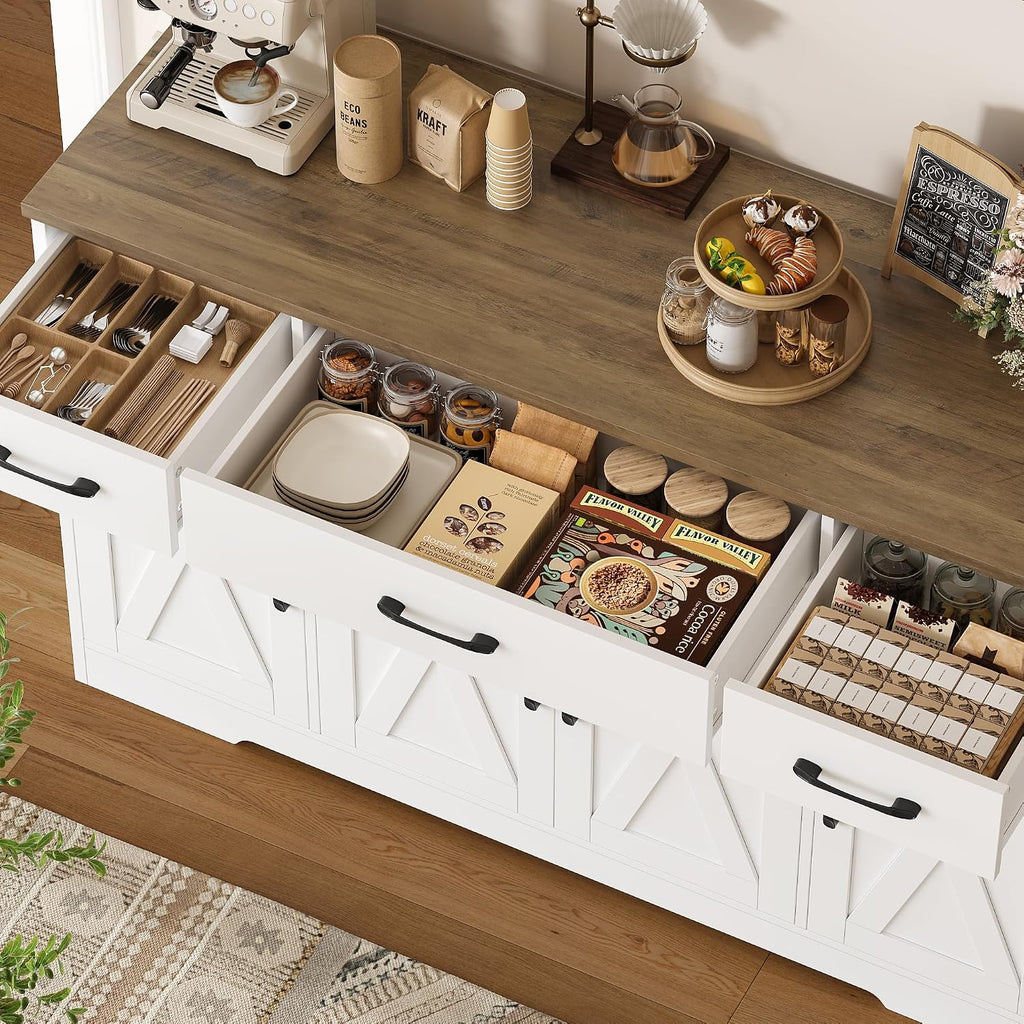 HOSTACK Kitchen Buffet Sideboard Storage Cabinet, Coffee Bar Cabinet, White