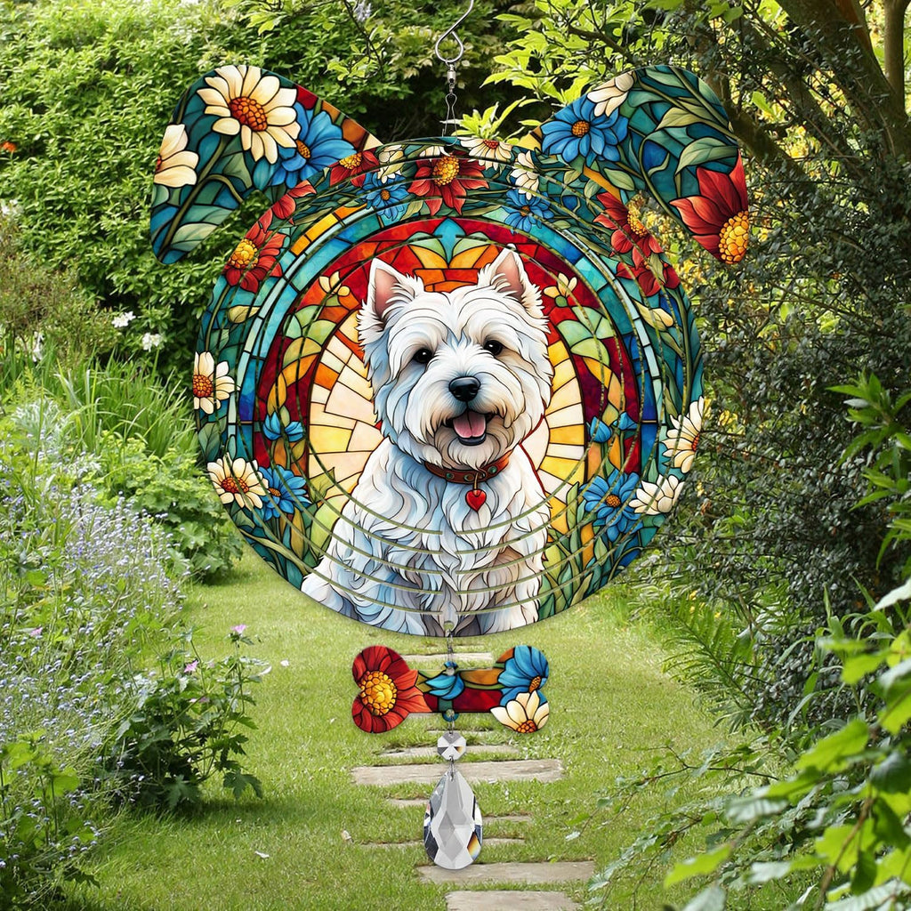 West Highland Dog Ears Wind Spinner, West Highland Wind Spinner Hanging for Yard and Garden V02
