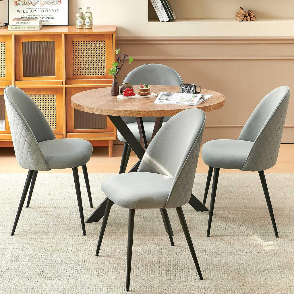 Homedot Dining Table Set for 4, Modern Mid-Century Compact Kitchen Table with Chairs Set, 37-in Round Breakfast Nook Dinner Table Set with Upholstered Dining Side Chairs for Dining Room, Grey