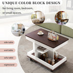 Merax Adjustable End Table with Wheels, Modern Multifunctional Sofa Side Table with Lift-Top, 360°Rotating Top and Storage Space for Living Room, Small Space, Brown+White