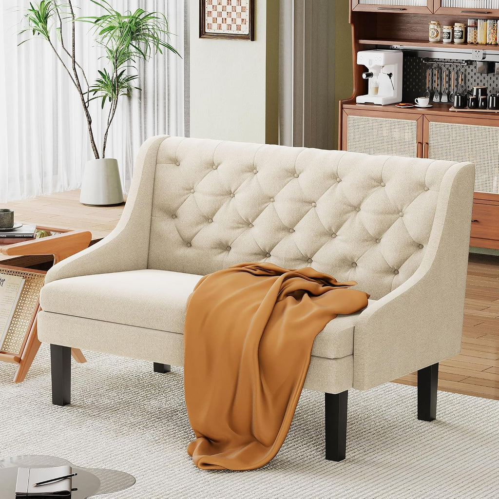 Andeworld Modern Tufted Button Back Upholstered Loveseat for Dining Room Hallway or Entryway Seating,Ivory