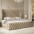 Jocisland Queen Bed Frame Upholstered Wingback Headboard & Footboard,Khaki
