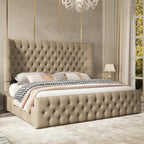 Jocisland Queen Bed Frame Upholstered Wingback Headboard & Footboard,Khaki