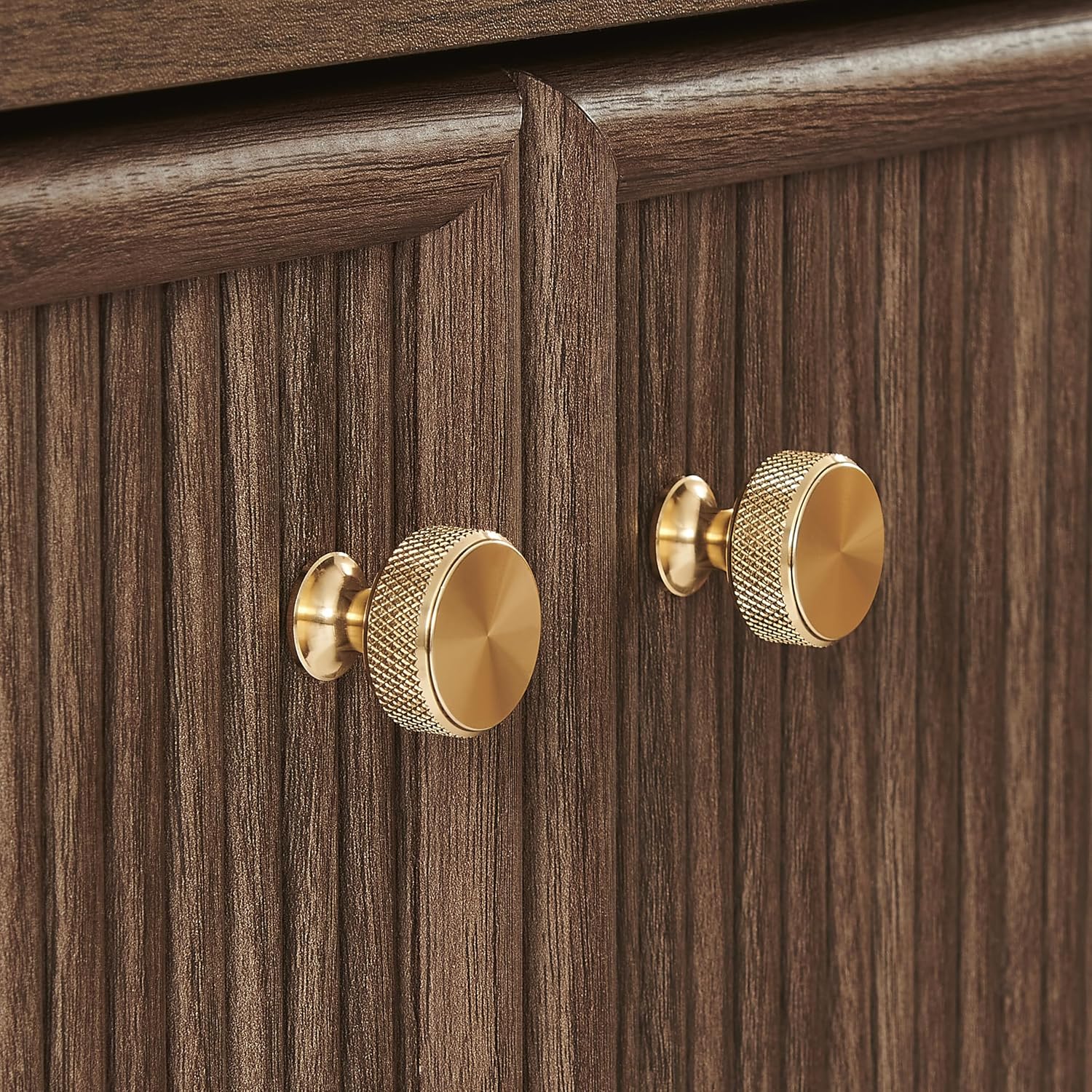 Crosley Furniture Naomi Modern Reeded Kitchen Pantry Storage Cabinet, Dining, Laundry Room, Bathroom, Walnut
