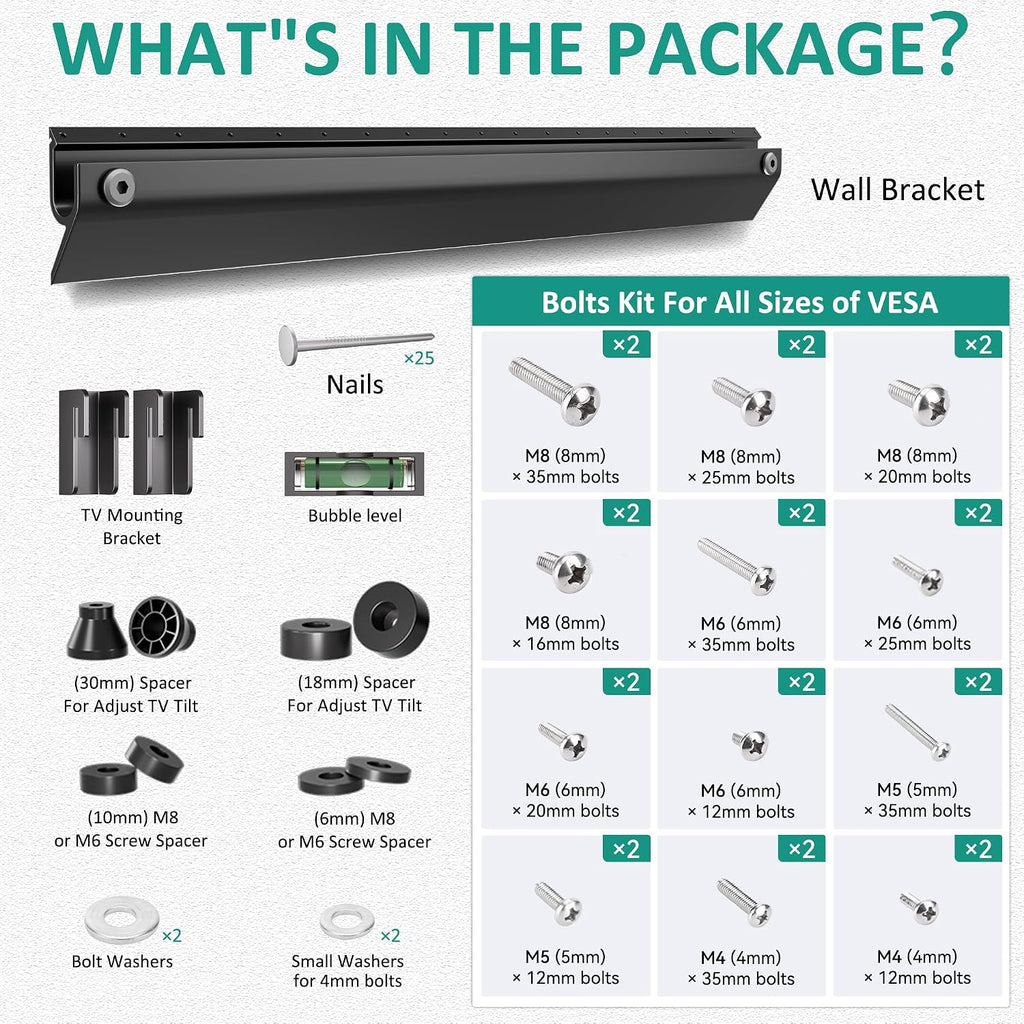 Studless TV Wall Mount for 22-55 Inch TVs, Slim No Stud TV Mount, Drywall TVs Bracket, Holds Up to 100 lbs, Max VESA 400x400mm - No Drill Easy Installation with Bubble Level
