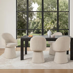 KISLOT Swivel Dining Chairs Set of 4, Upholstered Modern Barrel Dining Chairs with 360° Swivel Base, Chenille Velvet Fabric Accent Kitchen Chairs with Arms, Padded Dining Room Chairs, Sand
