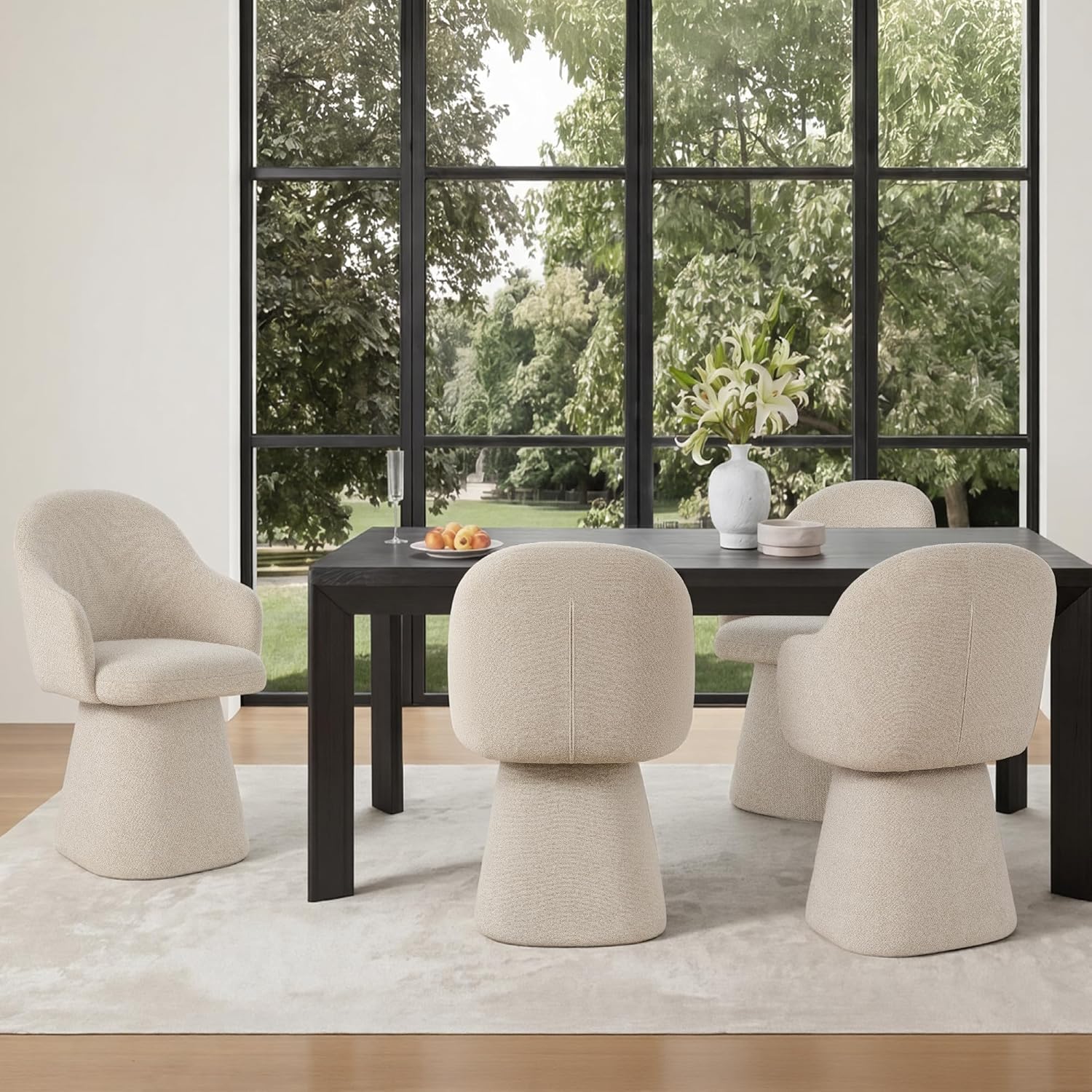 KISLOT Swivel Dining Chairs Set of 4, Upholstered Modern Barrel Dining Chairs with 360° Swivel Base, Chenille Velvet Fabric Accent Kitchen Chairs with Arms, Padded Dining Room Chairs, Sand