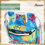 2Pk Aluminum Extra Wide 5-Position Lay Flat Folding Backpack Beach Chairs for Adults, with Cooler Bag, Cup&Phone Holder, Towel Bar for Outdoor Lawn Picnic Sport, Portable Camping Chairs,Tropical Print