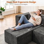 MONVANE Modular Sectional Sofa, Oversized 8 Seat Convertible U Shaped Couch with Ottoman, Comfy Chenille Cloud Couch with Deep Seat, Sectional Couches for Living Room, No Assembly Required, Grey