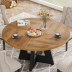 Tribesigns Farmhouse Dining Table, 47 Inch Round Dinner Table for 4, Rustic Round Dining Room Table for Home Dining Room Living Room (Walnut Brown+Black)