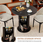 Round Dining Table with Storage,31.5" Modern Storage Kitchen Table for 2-4 People with Curved Sliding Door Fluted Wood Thickened Tabletop for Dining Room/Kitchen/Living Room,Black