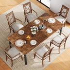 IDEALHOUSE 71" Dining Table for 6-8 People, Modern Rectangular Kitchen Table with Sturdy Metal Legs, Large Wood Farmhouse Dining Room Table for Home Office, Conference, Black & Retro