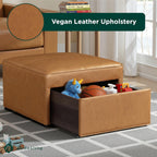 Studio Living® Harrison 29.1" Storage Ottoman, Large Removable Storage Drawer, Vegan Leather Fabric, Carmel