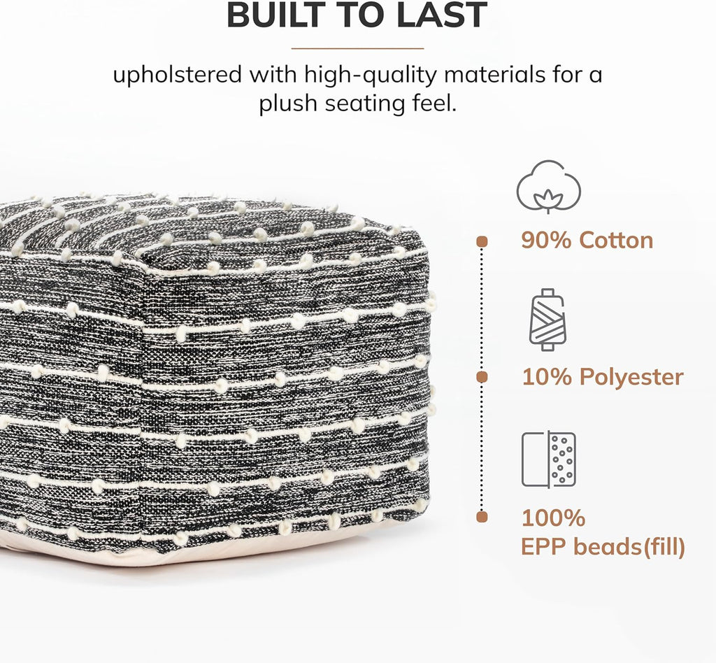 Anji Mountain Pouf Ottoman Foot Rest, Handmade Ottoman Pouf, Comfortable Foot Stool, Decorative Floor Seating for Living Room Decor, Bedroom & Home Décor Accent - Badger