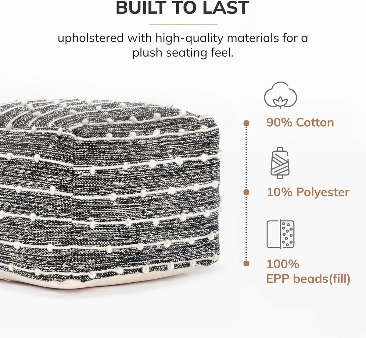 Anji Mountain Pouf Ottoman Foot Rest, Handmade Ottoman Pouf, Comfortable Foot Stool, Decorative Floor Seating for Living Room Decor, Bedroom & Home Décor Accent - Badger