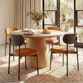 GrandNoor Brown Faux Leather Dining Chairs Set of 4, Armless Upholstered Kitchen Chairs with Wood Grain Back, Modern Dining Room Chairs with Ergonomic Curved Backrest & Metal Legs