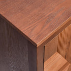eHemco Modern End Table with Storage, Two-Toned Ribbed Parquet Design, 17 x 14 x 30 Inches, Antique Walnut and Natural Finish