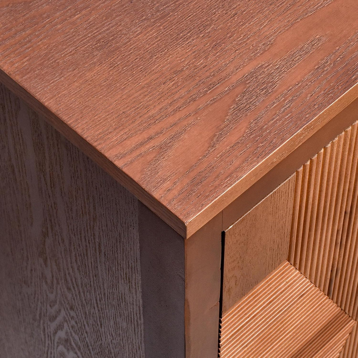 eHemco Modern End Table with Storage, Two-Toned Ribbed Parquet Design, 17 x 14 x 30 Inches, Antique Walnut and Natural Finish