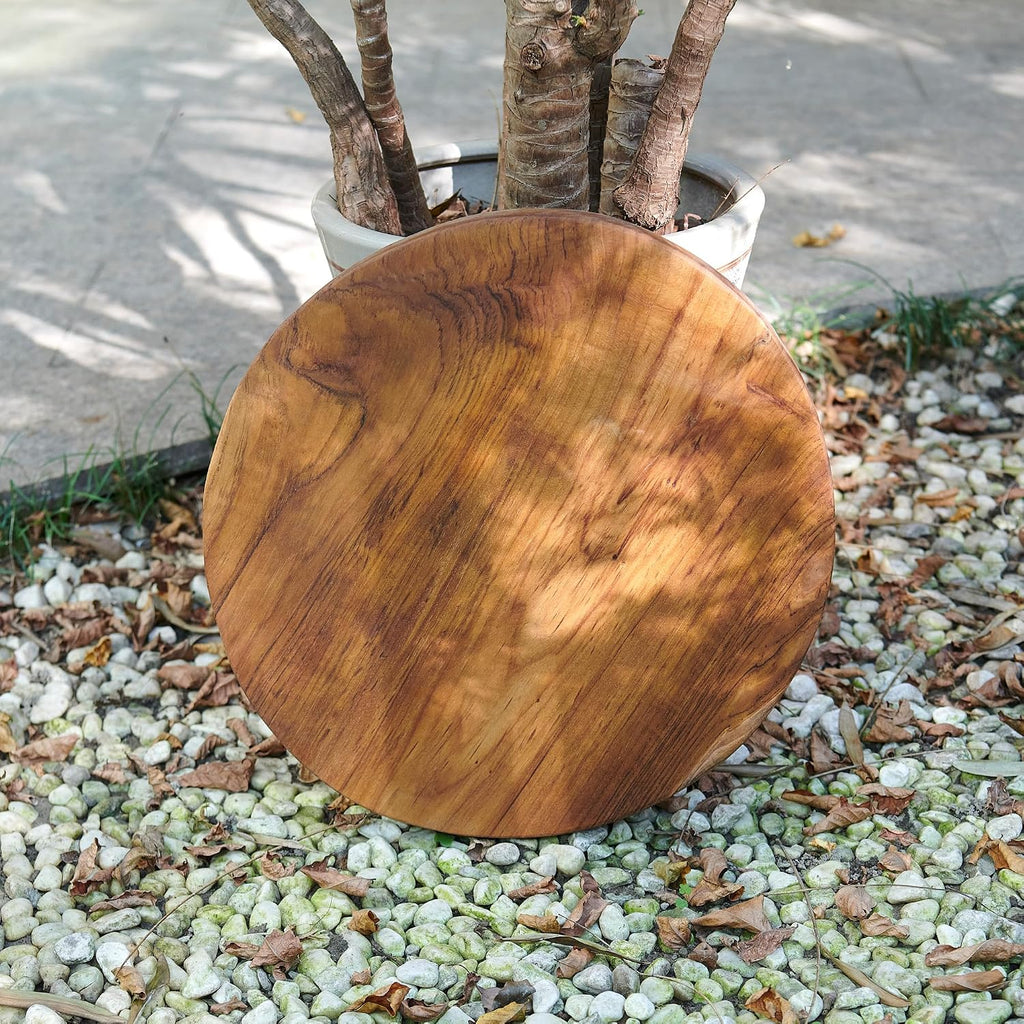 Natural Round Teak Wood Slice Slab 15.6"x15.6"x1.98" Live Edge Hand Crafted Varied Shapes Solid Wood Slab Handmade Wooden Board Resin End Table Slab Side Table Top Wall Home Décor