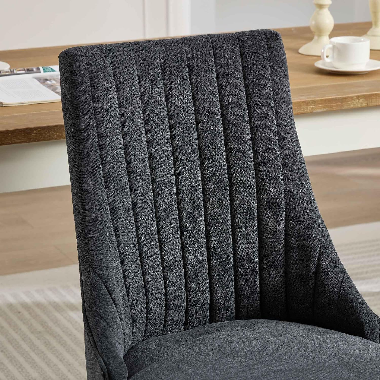 LKTART Upholstered Dining Chairs Set of 2, Solid Wood Kitchen Dining Room Chairs with Thicken Padded and Nailhead Trim for Home Kitchen Bedroom Black