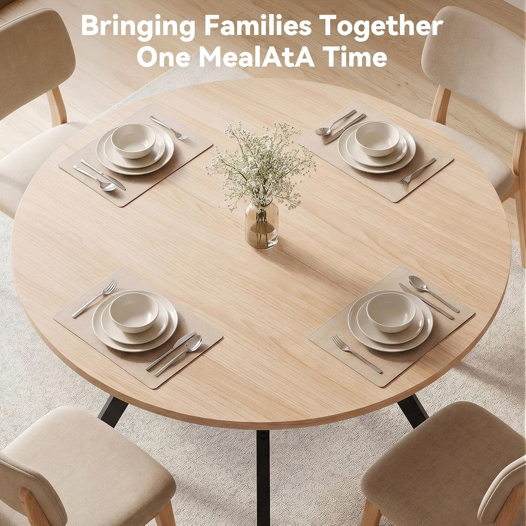 Miereirl 42.13" Round Dining Table for 4, Modern Kitchen Table with Open Storage Shelf, Wood Dining Table for Dining Room, Apartment, Small Spaces